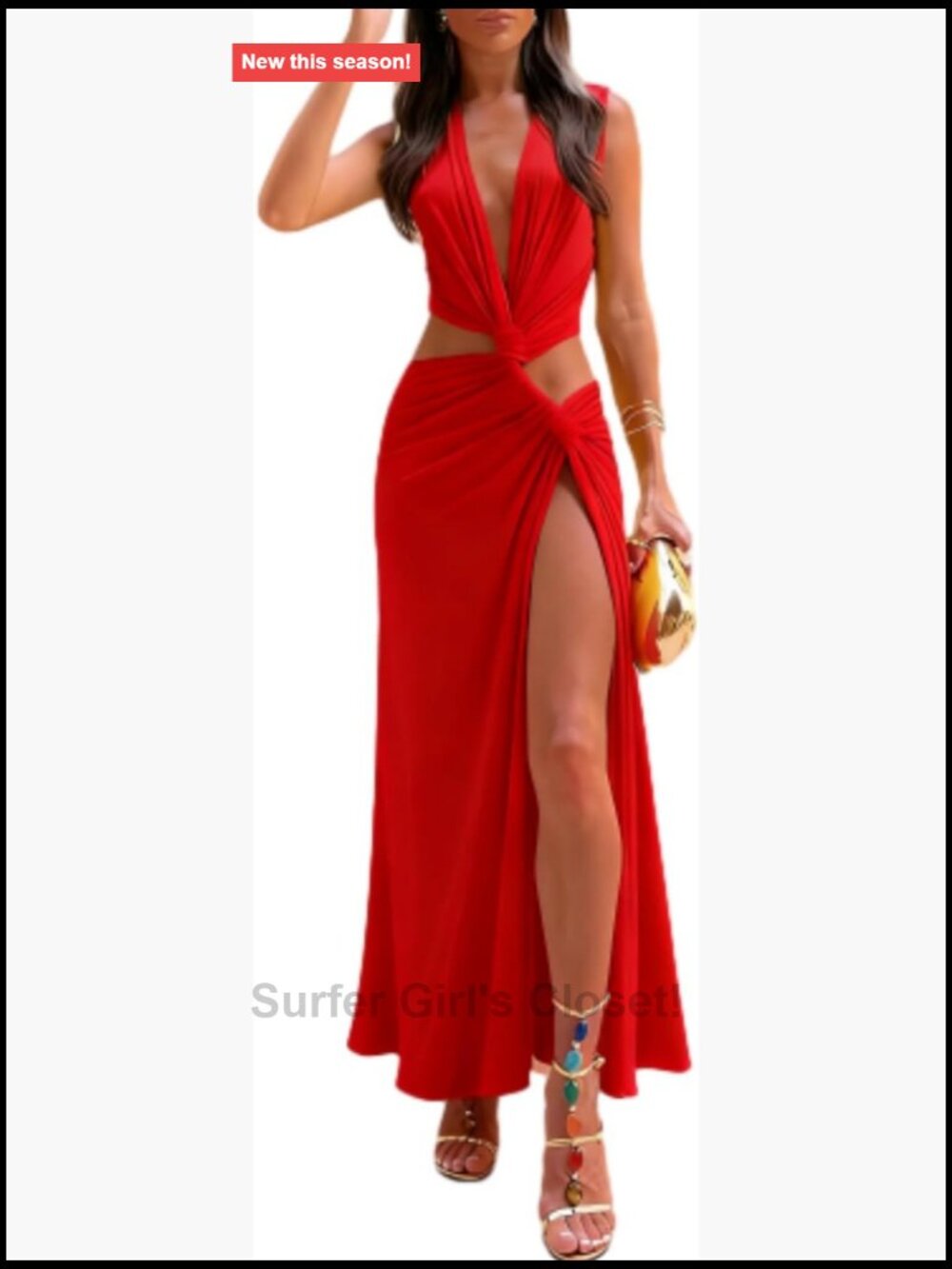 Cutout Twist V-Neck Maxi Dress Sleeveless High Slit